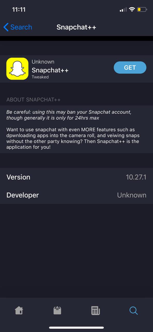Hit "Get" SnapChat++ on iPhone & iPad - Ignition App